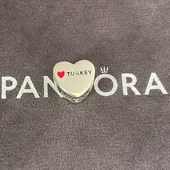 Pandora Turkey Heart Flag Charm Travel Pendant - Picture 4 of 4